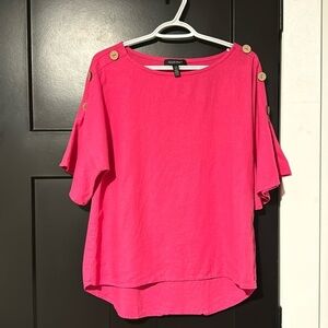 🎉Ellen Tracy Dark Pink Linen Blend Blouse with Button Details
